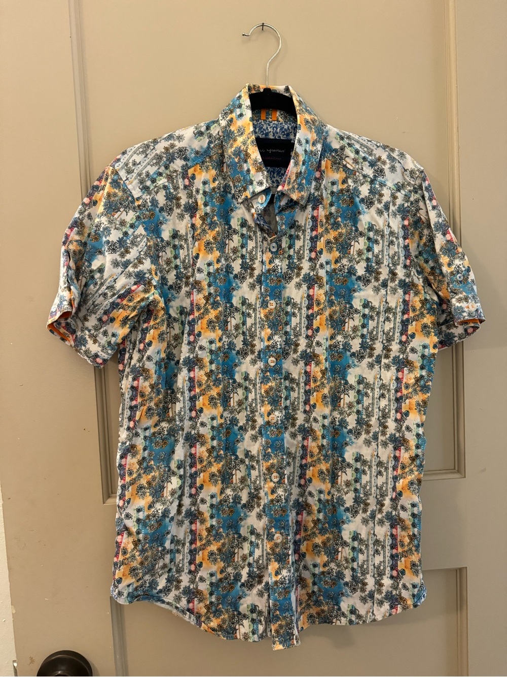 Robert Graham Short-Sleeve Floral Button-Up Shirt in Blue & Yellow Medium
